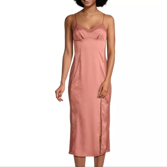 Free People X Intimately FP City Cool Satin & Mesh Midi Slip Dress Canyon Clay S - Picture 3 of 15